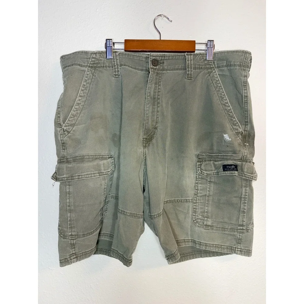Wrangler Mens Relaxed Fit Cargo Shorts Olive Green Size 38 Utility Workwear